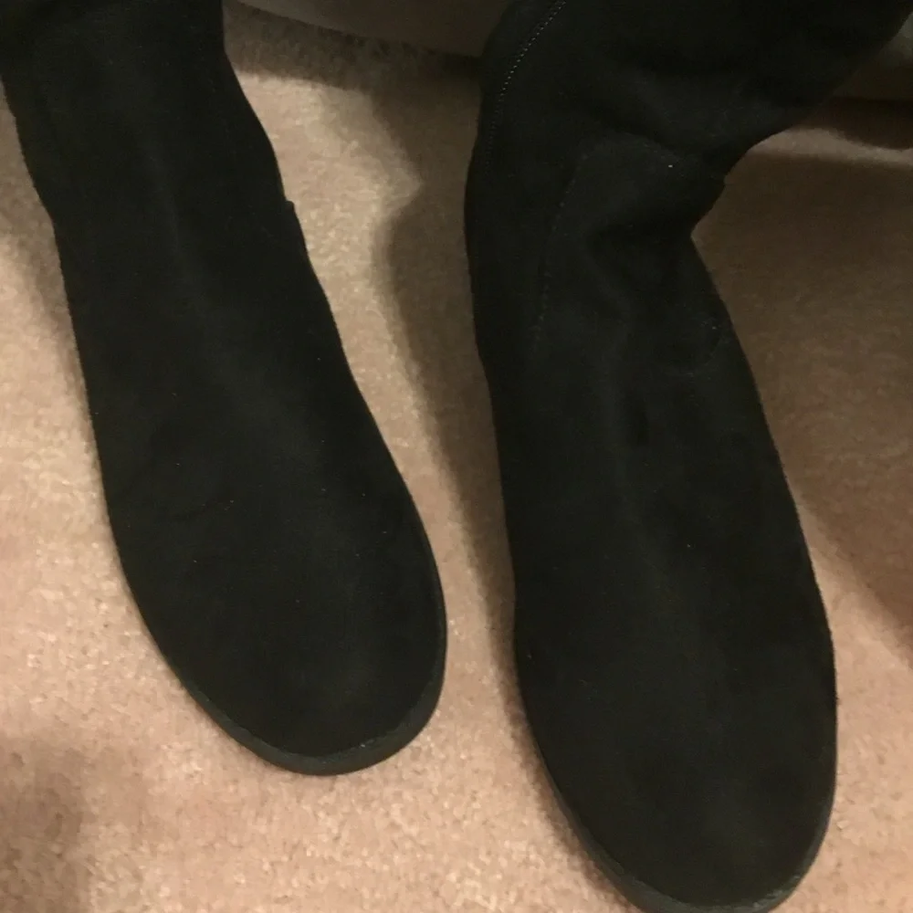 UNISA Over the Knee Black Suede Boots | Chunky Block Heel